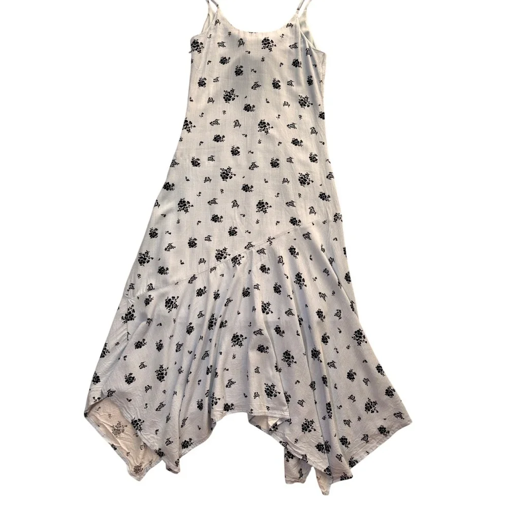 Tinsel Town Midi Dress Womens XS Blue Excellent Floral Rosette Handkerchief‎ Hem